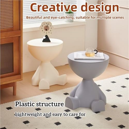 Side Table, Bedside Table with Storage, Round End Table, Balcony Table, Suita...