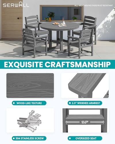 SERWALL 5-Piece Patio Round Dining Set, 45" Table, 4 Chairs, Grey