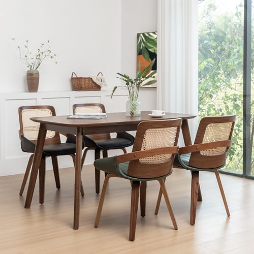Set of 2 Kitchen & Dining Room Chairs - Green Dining Chairs with Walnut B...