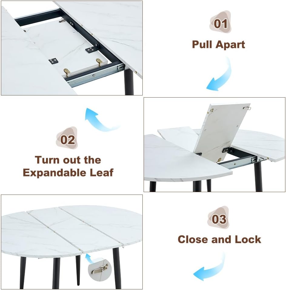 FURNITO Round Dining Table Set for 4, 42"-54" Extendable Dining Roo...