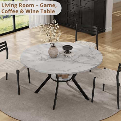 42" Round Dining Table for 2-4, Modern Kitchen Table with Faux Marble Ta...