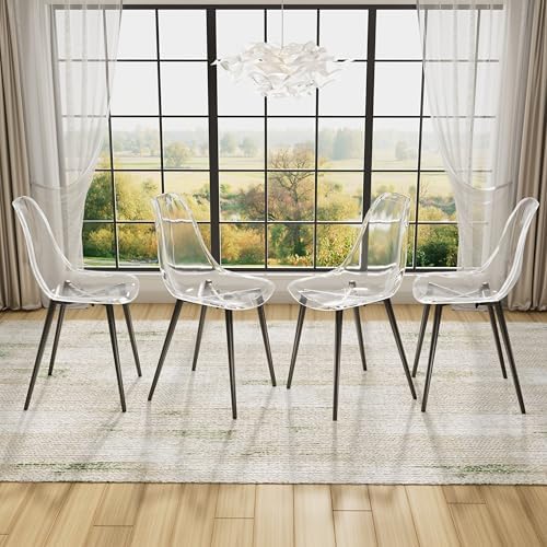 Baysitone Clear Dining Chairs Set of 4, Modern Kitchen Chairs with Transparen...