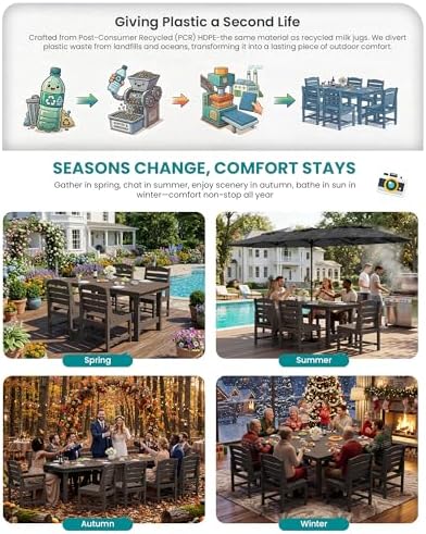 SERWALL Armless Outdoor Dining Set, Patio Dining Set for 6, Coffee