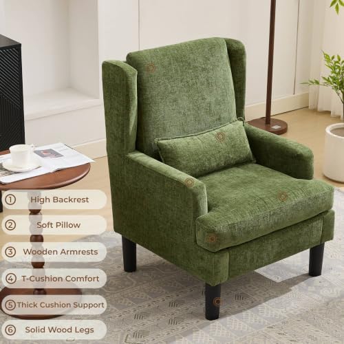 Garvee Wingback Accent Chair Set of 2, Mid-Century Chenille Reading Chair | H...