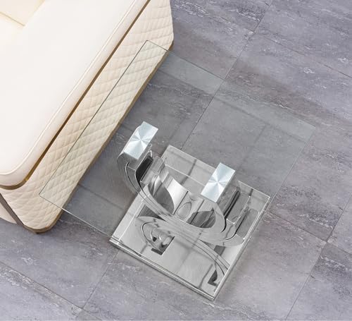 HomVent 22.83" Glass End Table, Living Room Tables, Modern Silver Temper...