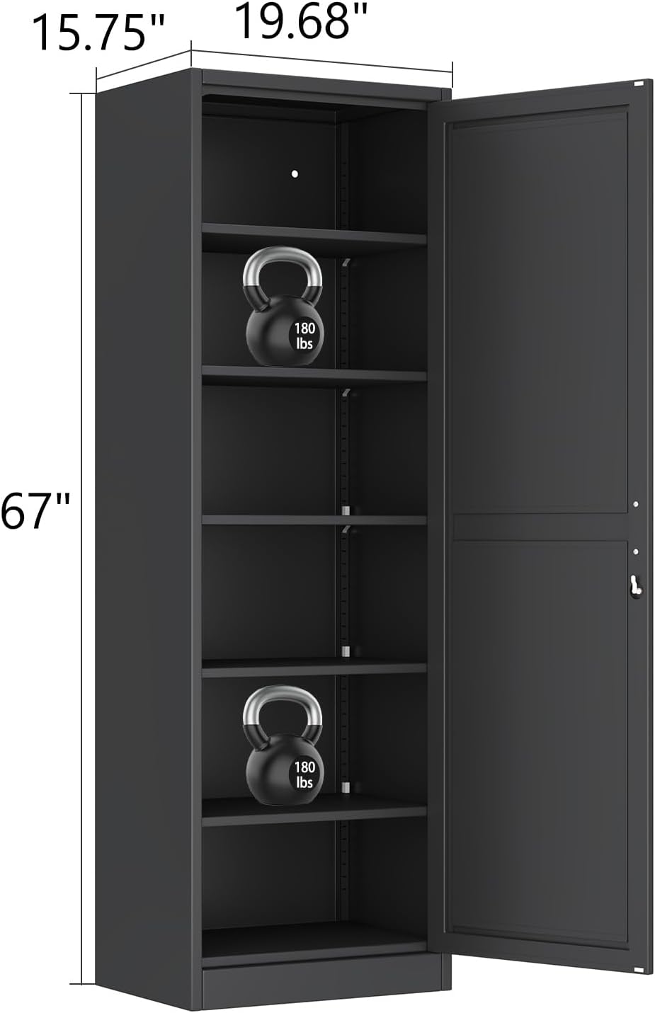 Metal Narrow Pantry Cabinet with Doors and Shelves, 67" H Tall Locker Ca...