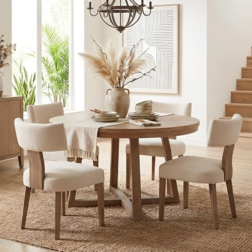HNY Mid Century Modern Dining Chairs Set of 2, Upholstered Linen Kitchen &...