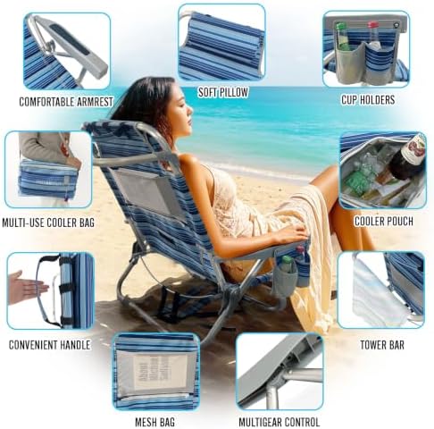 Backpack Beach Chair Aluminum 2 Pack with Folding Camping Table 5-Position La...