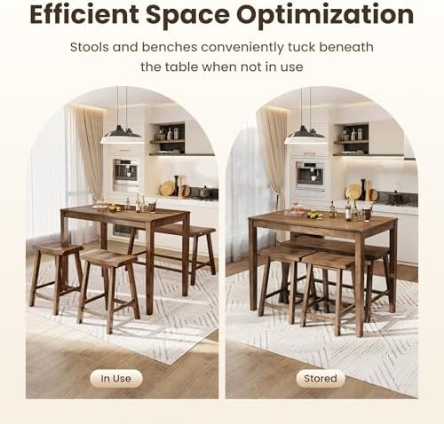 PHI VILLA Counter Height Bar Table and Chairs Set for 4, Rustic Caramel