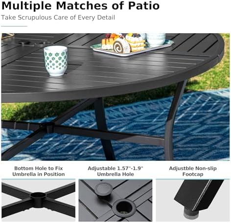 MFSTUDIO Round Outdoor Table and Chairs Set for 4,42" Metal Table&Ch...