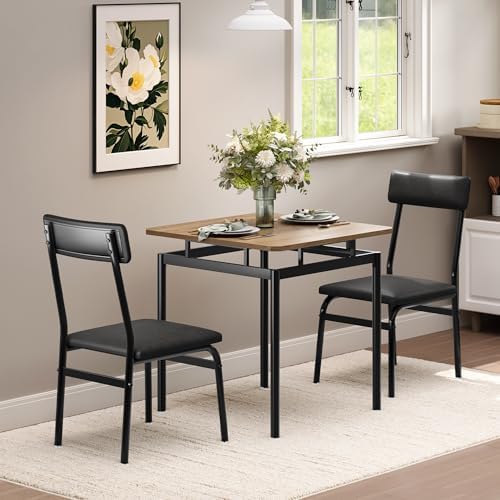 Garvee 3 Piece Dining Table Set, Kitchen Table Set for 2 with 2 PU Upholstere...