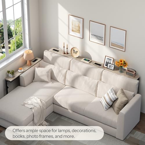 HOOBRO Narrow Console Table with Charging Station, Adjustable Height Sofa Tab...