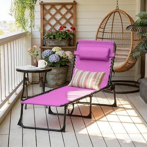 Outsunny Folding Chaise Lounge Chair Outdoor Mesh Seat Purple