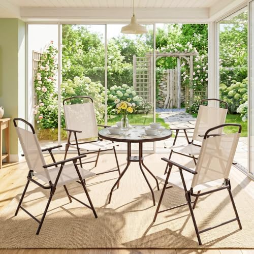 Outsunny 6 Piece Patio Dining Set for 4 with Umbrella, Beige
