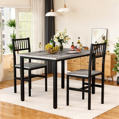 3 Piece Dining Table Set for 2, Small Wooden Kitchen Table Set with Chairs, S...
