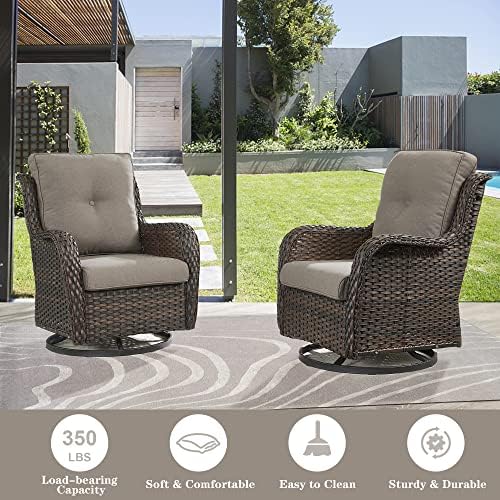 Belord Outdoor Swivel Chairs Set of 2,Patio Wicker Rocker Chairs with Ottoman...