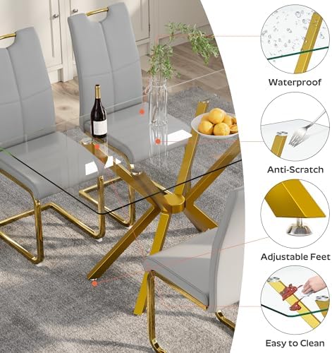5-Piece 47" Dining Table with 4 PU Leather Chairs, Modern Dining Table S...