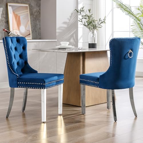 Dining Room Chairs Set of 4, Tufted Velvet Chairs with Modern Stainless Steel...