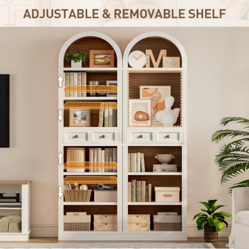 RALGEND Arched Bookshelf, 73" Tall Narrow Arch Bookcase with Drawer, 6-T...