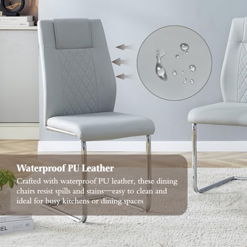 Dining Chairs Set 6, Armless Light Gray Kitchen Chairs,Waterproof Faux Leathe...
