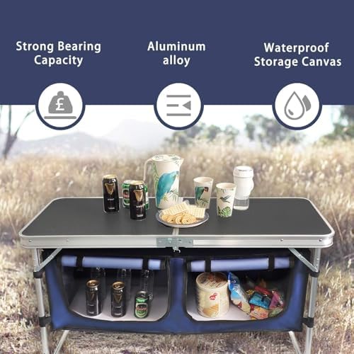 Folding Camping Table with Storage Compartment Aluminum Lightweight Camp Kitc...