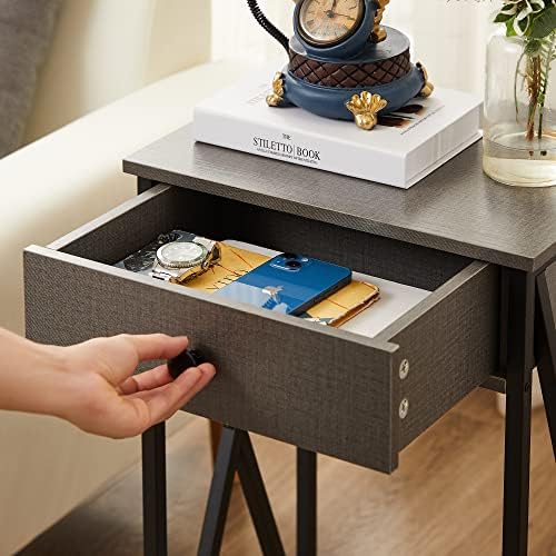 VECELO Tall Nightstand,27.6 inch Wooden End Table with Metal X-Frame,Side Tab...