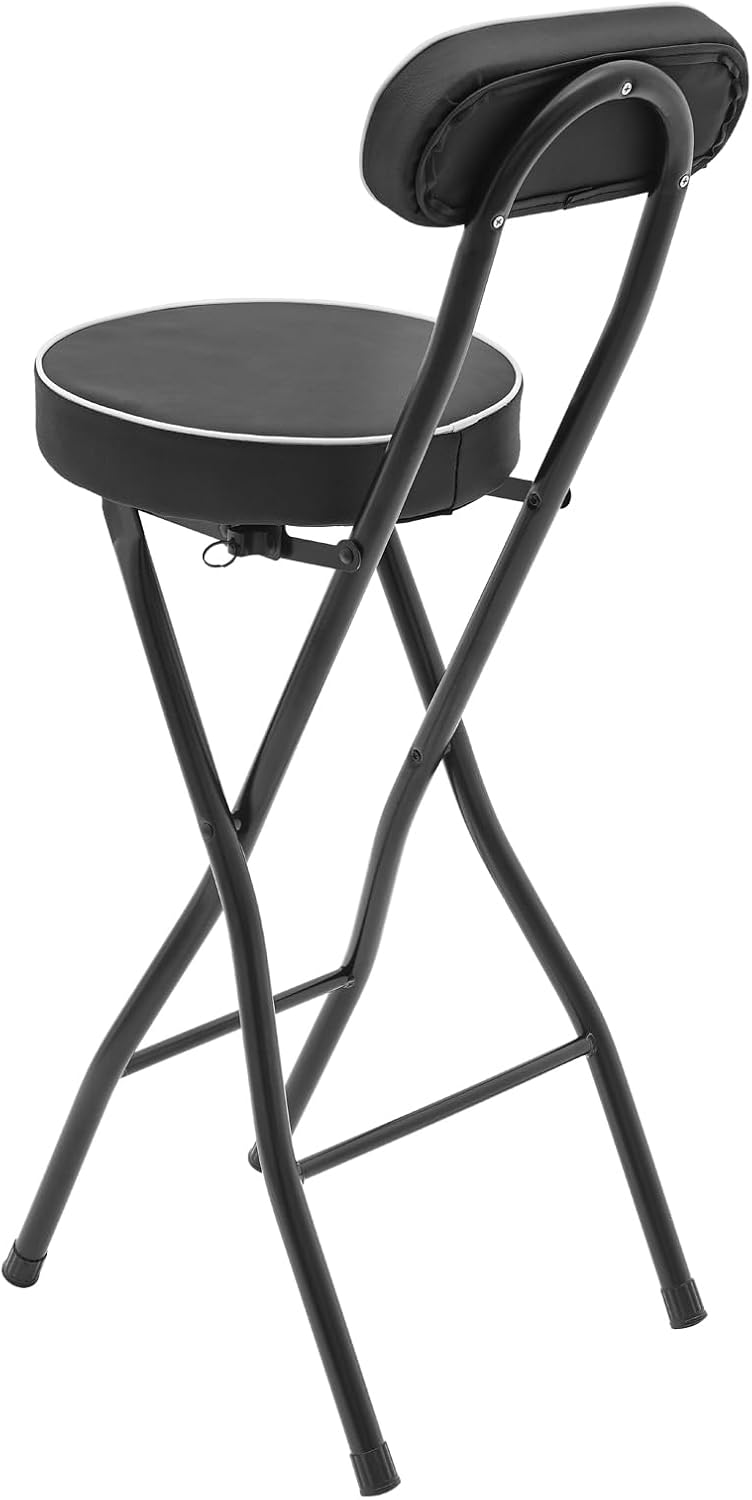 2PCS Folding Bar Stool with Backrest, Leather Padded Counter Height Foldable ...
