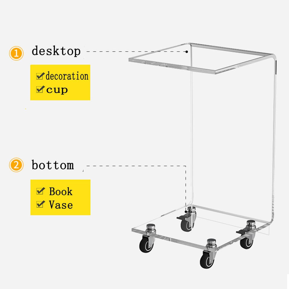 Acrylic Clear Movable End Table -26" h C-Shaped Modern Rolling Bedside/S...