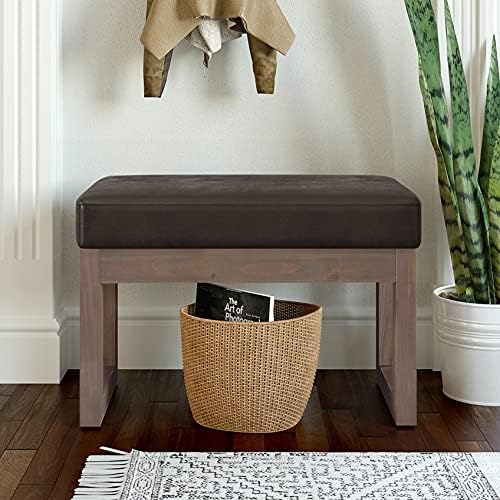 SIMPLIHOME Milltown 27" Wide Vegan Leather Ottoman in Distressed Brown |...