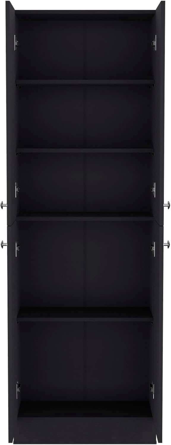 Kitchen Pantry 71" H, 4 Doors, 5 Adjustable Shelves, Laundry, Black