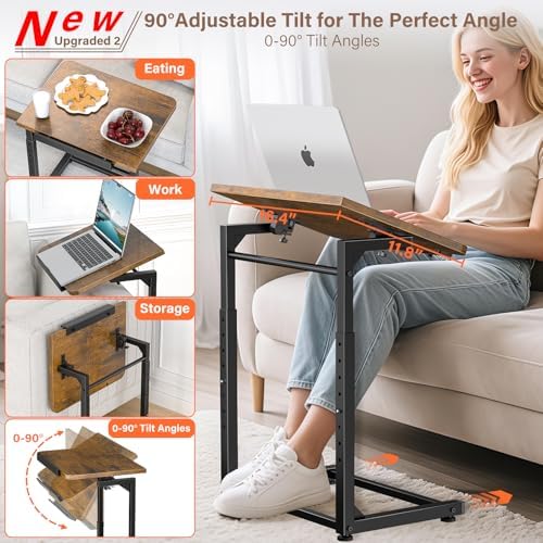 Tv Tray Table, 8-Level Adjustable Height Couch Side Table,90° Tilt Angle Adju...