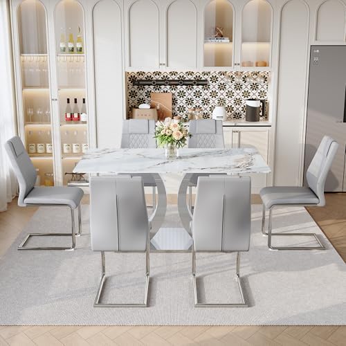Modern Dining Table Set for 6,63'' Dining Room Table Set for 6 with C...