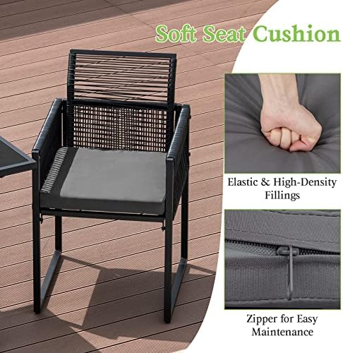 Tangkula 3 Pieces Outdoor Dining Set, Patio PE Rattan Furniture Set with Fold...