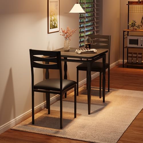 GarveeHome 3 Piece Dining Table Set, Kitchen Table Set for 2, Black