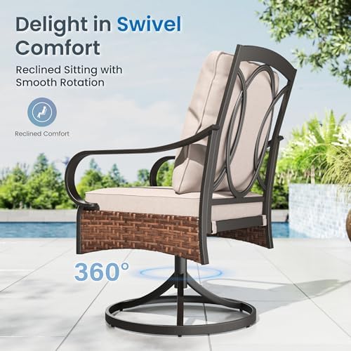PHI VILLA 9pc Outdoor Dining Set, 57" Square Table, Swivel Wicker Chairs