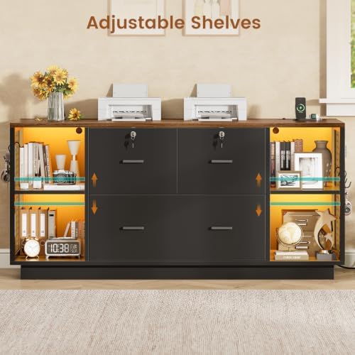 SEDETA 55" File Cabinet with Lock, Large 3 Drawers Filing Cabinets for H...