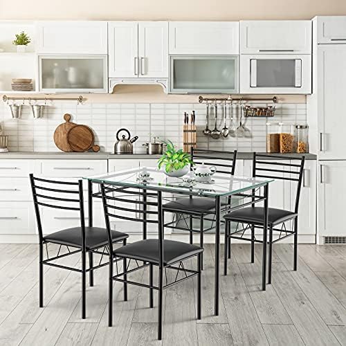 Tangkula 5 Pieces Dining Table Set for 4 Person, Kitchen Table Set, Black