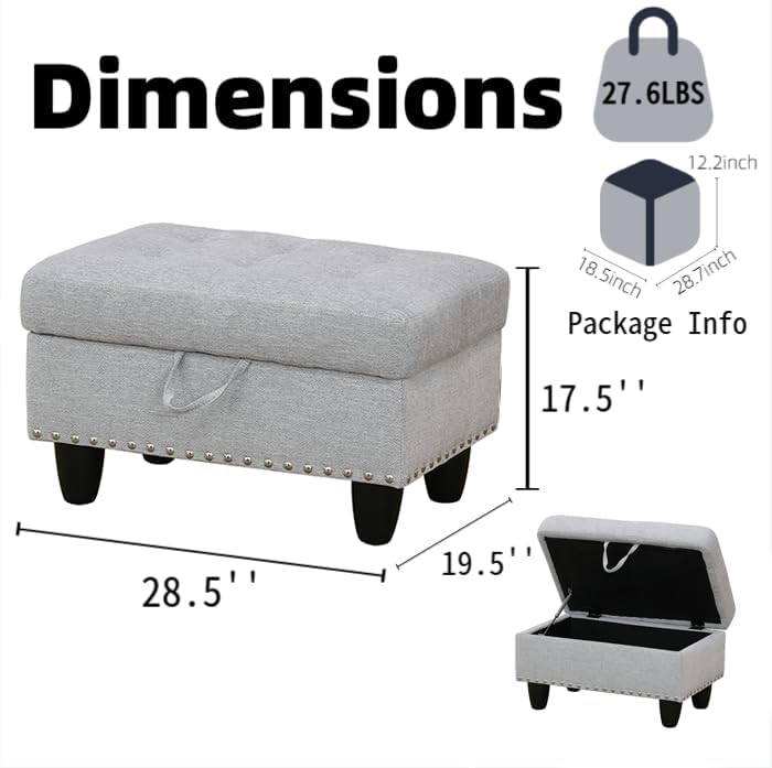Ottoman with Storage for Living Room, 28.5'' Linen Living Room Ottoma...