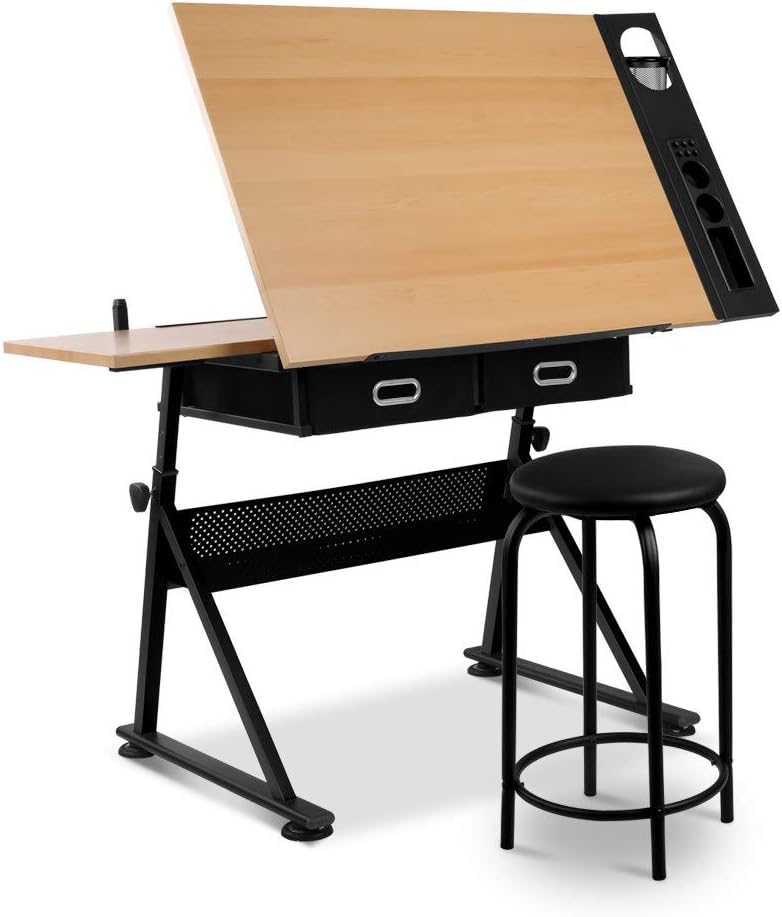 Drawing Table Stool Set Artiss Ajustable Metal Base Art & Craft Drafting ...