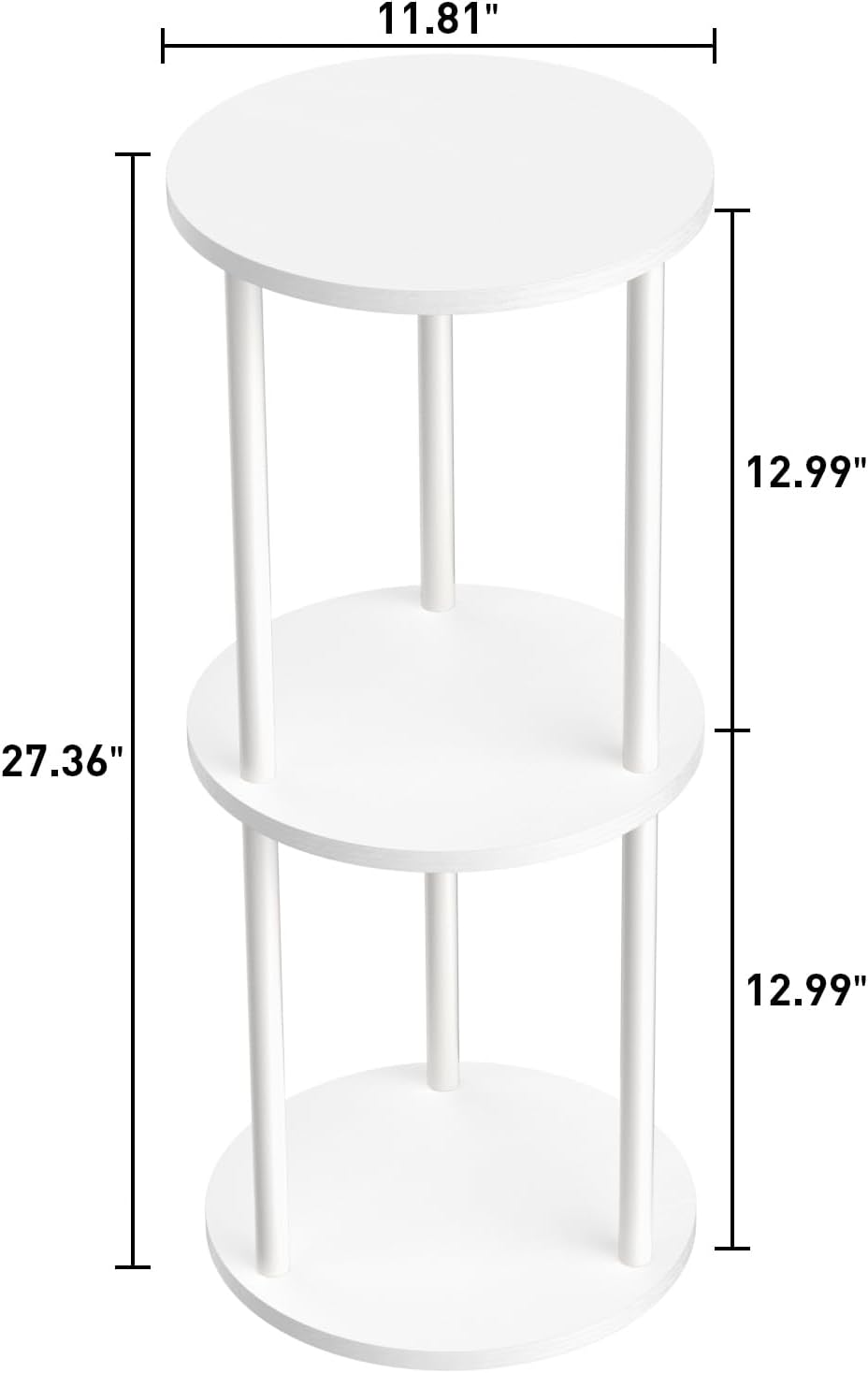11.8'D Round Drink Table - 3-Tier Small Side Table with Wood Legs, End Ta...