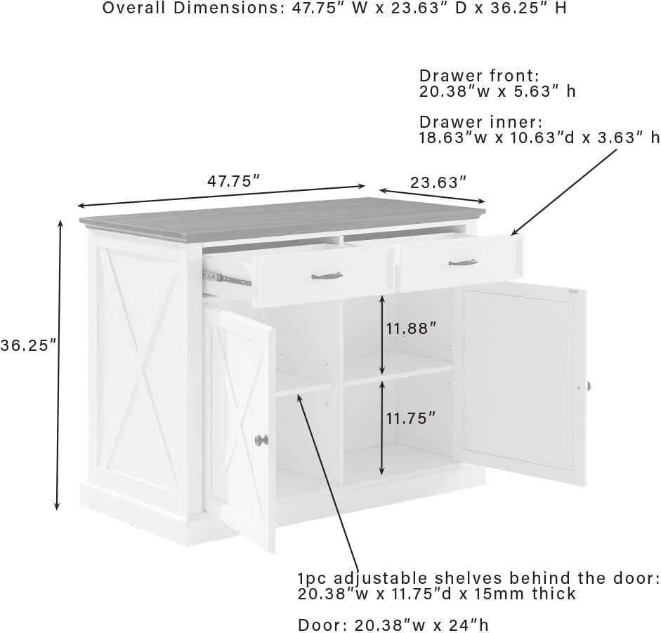 Crosley Furniture Clifton Kitchen Island with Storage Drawers and Shelves, Mi...