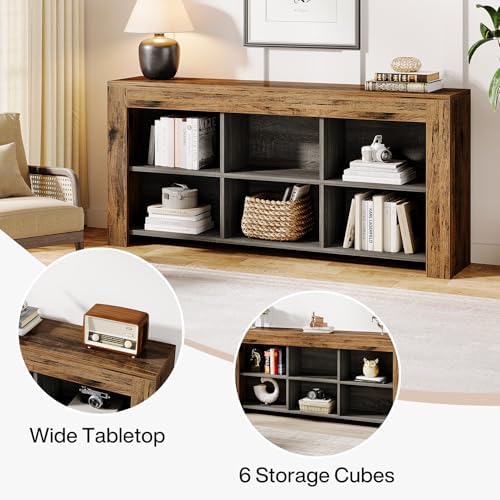 Tribesigns Horizontal Bookcase, Industrial 6 Cubes Storage Organizer Long Boo...