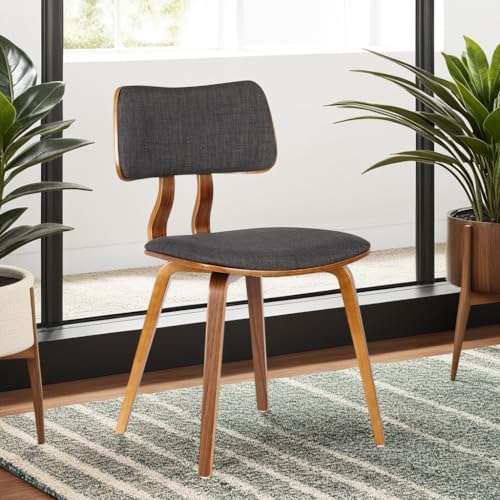 Armen Living Jaguar Dining Chair in Charcoal Fabric and Walnut Wood Finish,Ch...