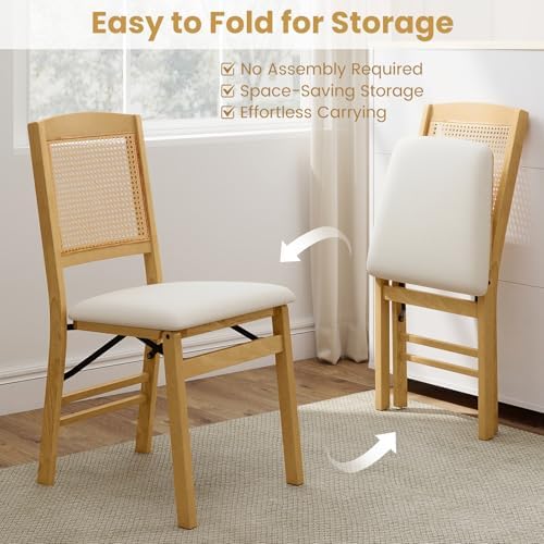 KOTEK Folding Dining Chairs Set of 4, Wooden Kitchen Chairs with Padded Seat ...