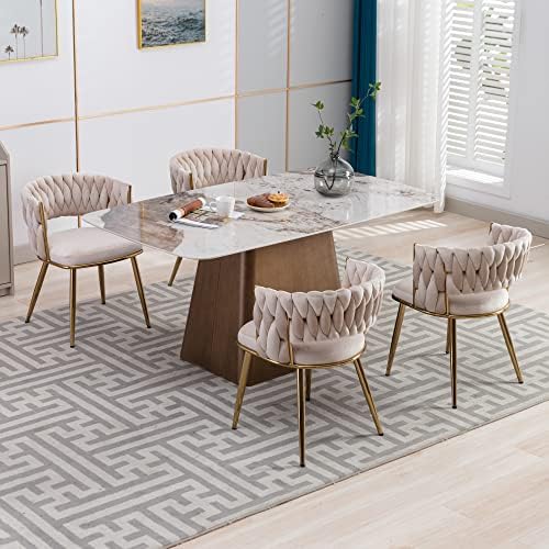 KCC Velvet Dining Chairs Set of 2,Woven Chairs with Metal Legs,Green | Modern...