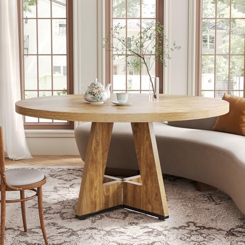 LITTLE TREE Round Dining Table for 4-6 People, 47 Inches Dining Room Table wi...
