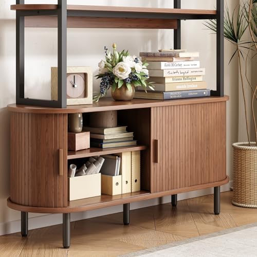 ONBRILL 71" Tall Bookshelf, 4-Tier Book Shelf with Storage Cabinet, Walnut