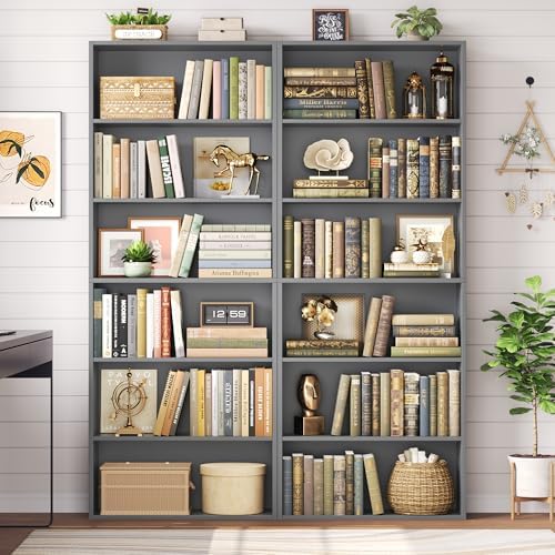 FOTOSOK 6 Tier Tall Bookshelf Bookcase with Open Display Shelves, Dark Gray