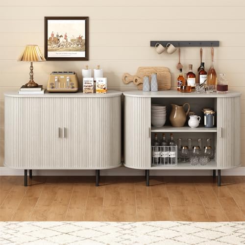 ONBRILL 40" Sideboard Buffet Cabinet with Sliding Door, Natural White