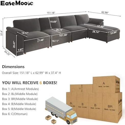 EASE MOOSE Oversized Sectional Modular Sofa,Extra Large L Shaped Couch Wide D...